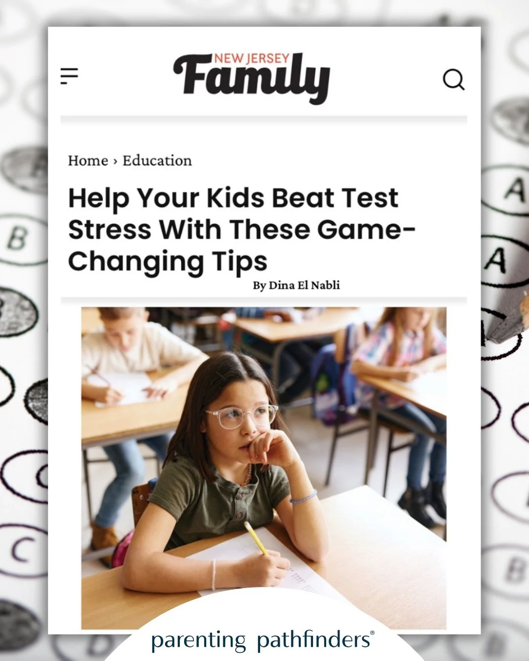 Testing season is back &mdash; and whether your kiddo is in 3rd grade or college bound, it can be a time of heightened stress and anxiety. Thank you to @dandounah for inviting me to contribute to this article in @newjerseyfamily magazine. It&rsquo;s 