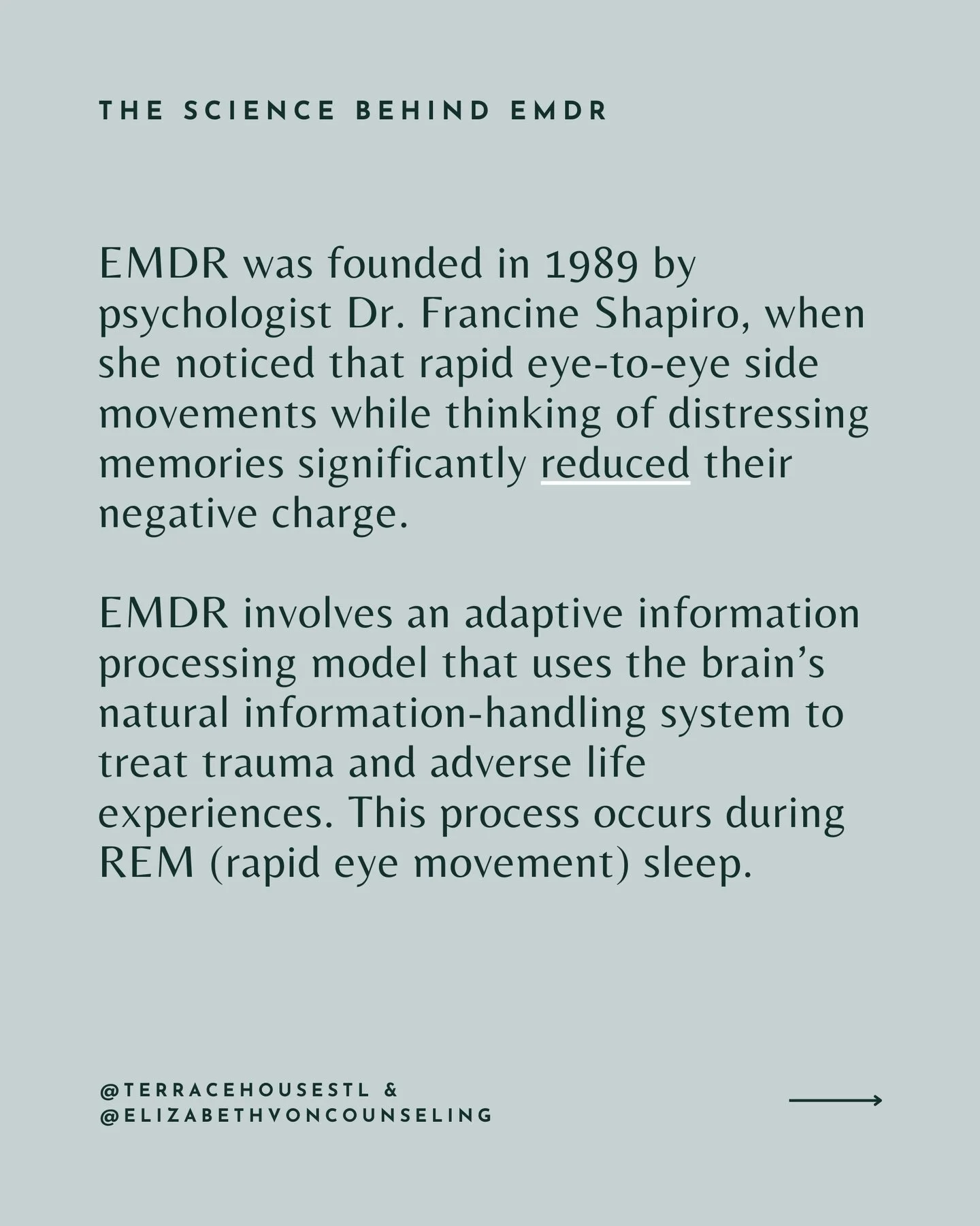 Ever been curious about the science behind EMDR?

Sure, we&rsquo;ve all heard that it is used to reprocess trauma, but how exactly does EMDR do just that?

- Liz ✨