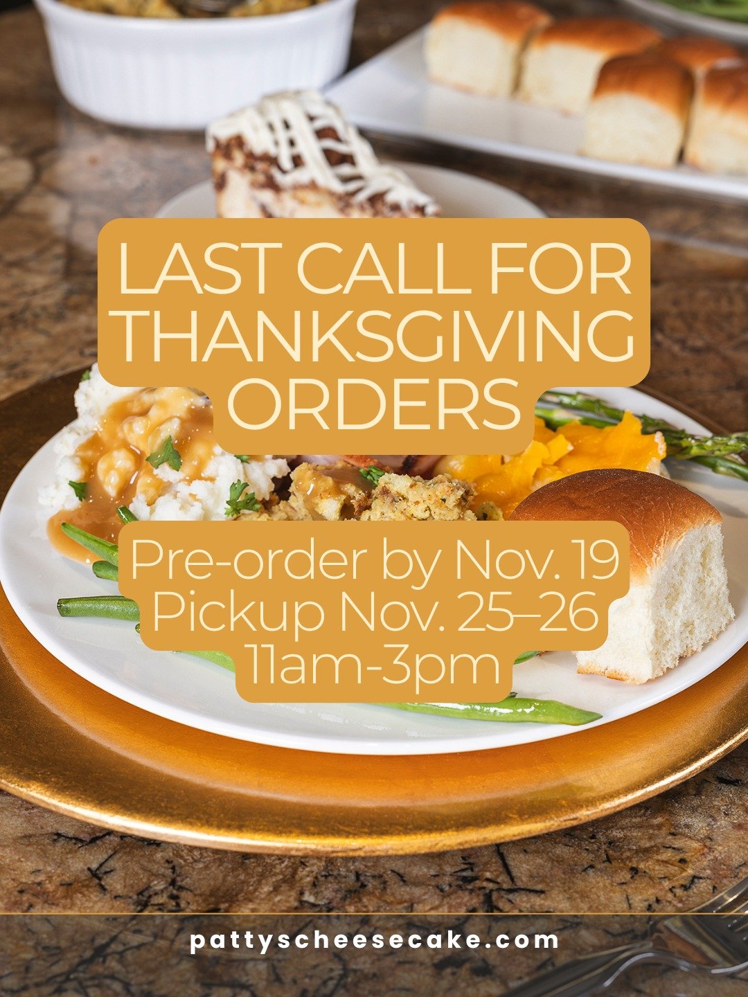 LAST CALL FOR THANKSGIVING ORDERS! 🚨

Nov. 19th is the final day to make sure your dessert table is ready. Order online before the day&rsquo;s over for pickup at our City Foundry location on November 25 or 26 between 11am-3pm. 

ORDER NOW &mdash; li