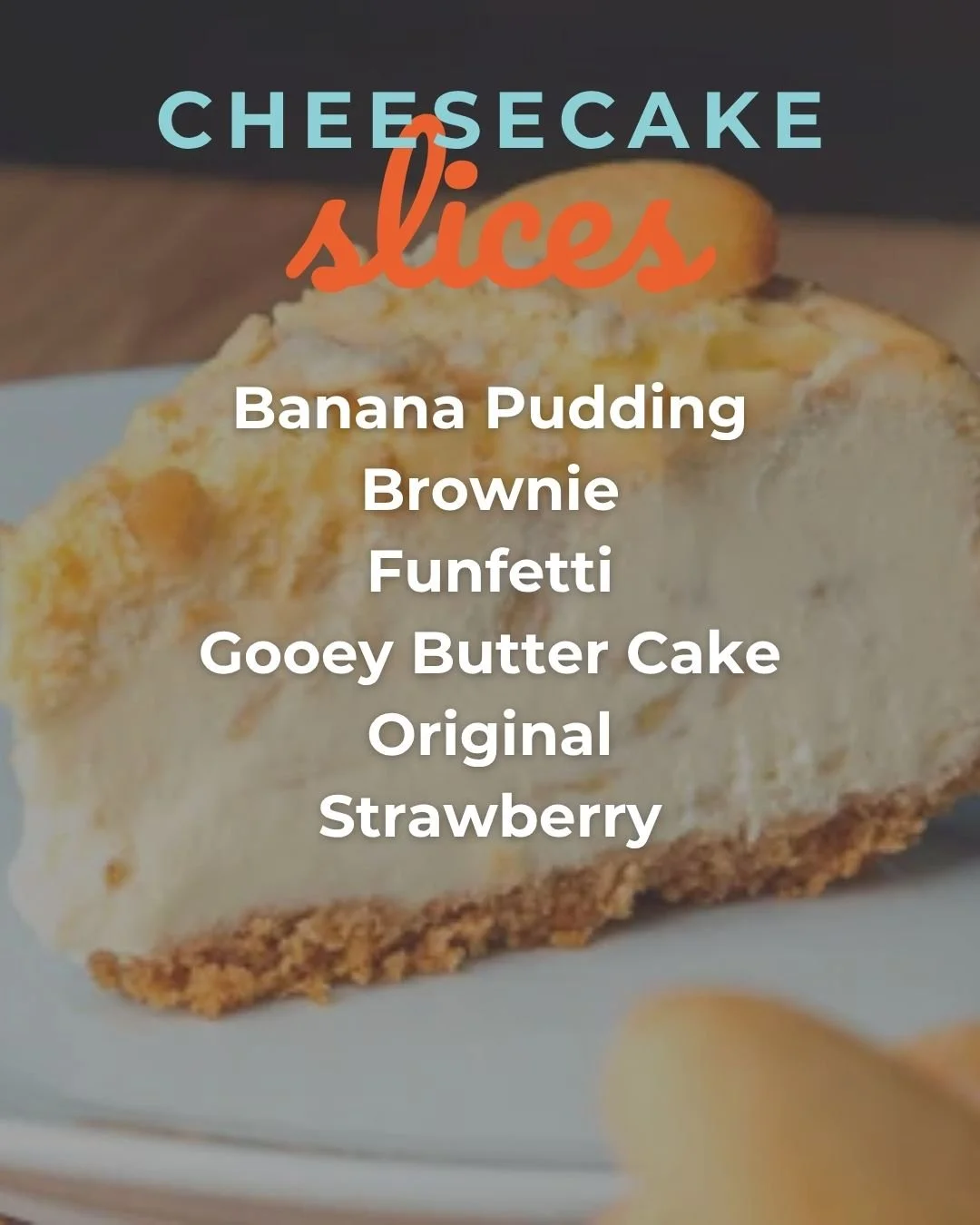 October is looking SWEET. Here's the lineup. 🍂🍰

PETITES:
🍯 Brown Sugar Bourbon
🍪 Cinnamon Crumb
🍫 Dubai
🍰 Original
🍫 Raspberry Chocolate
🐢 Turtle

SLICES:
🍌 Banana Pudding
🍫 Brownie
🎉 Funfetti
🧈 Gooey Butter Cake
🍰 Original
🍓 Strawberr