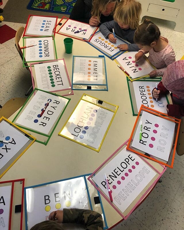 Good morning to our three year olds! They are working hard to learn how to write their names!