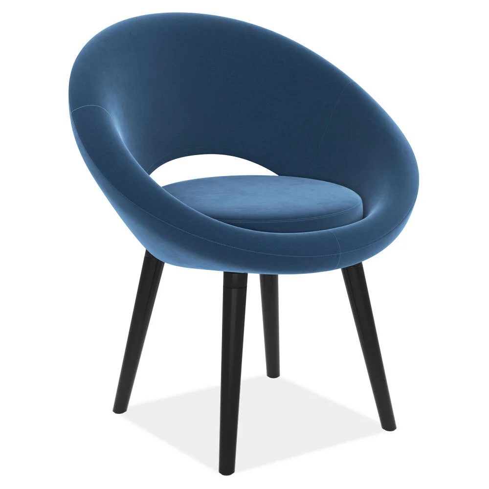 Scoop Mid-Century Modern Chair with Wood Leg Base in Blue