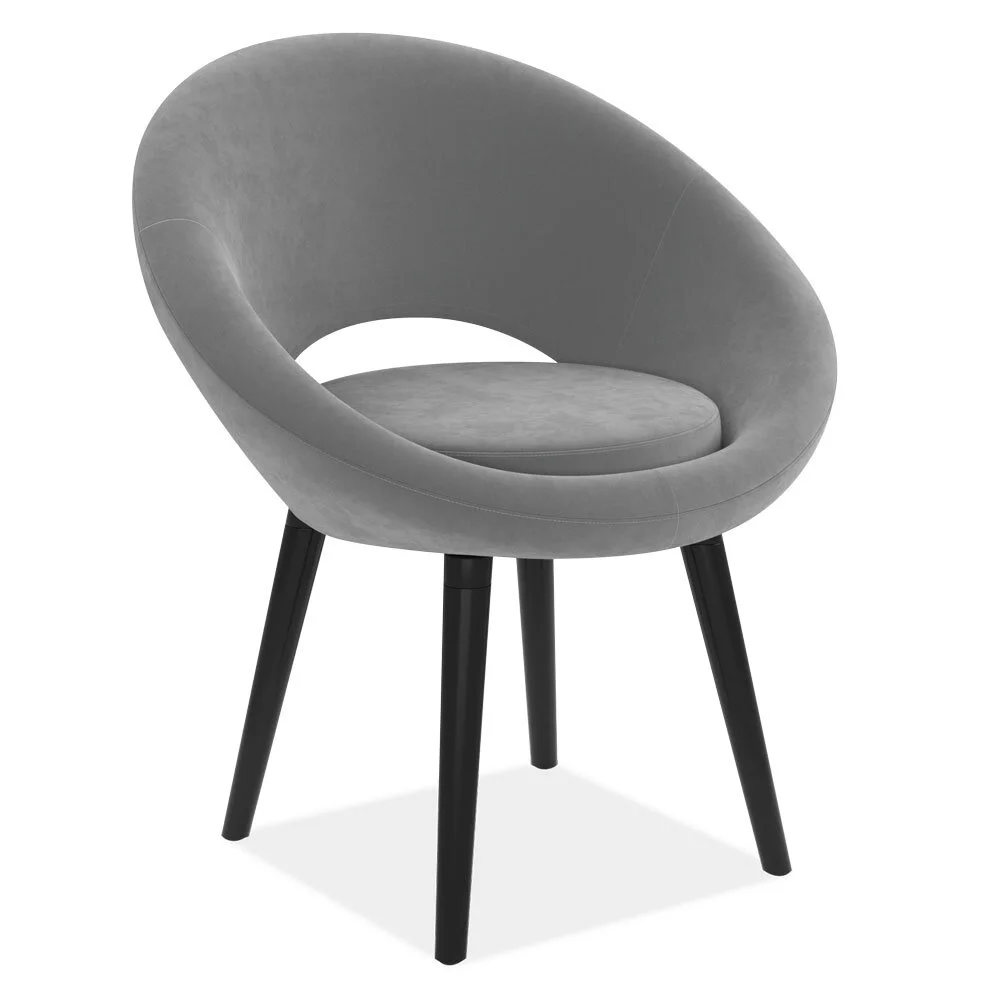 Scoop Mid-Century Modern Chair with Wood Leg Base in Gray