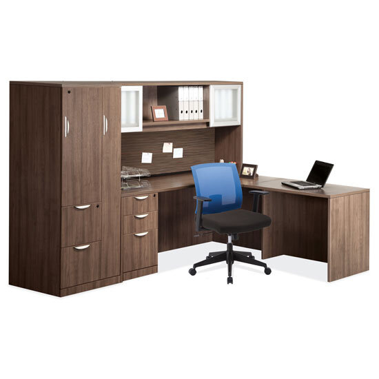 Potenza Bullet End Desk Shell with White Glass Modesty Panel — Stow's  Office Furniture