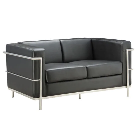 Madison Loveseat with Chrome Exposed Frame in Black Leathertek