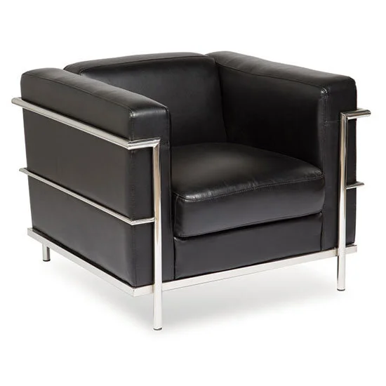 Madison Club Chair with Chrome Frame in Black Leathertek