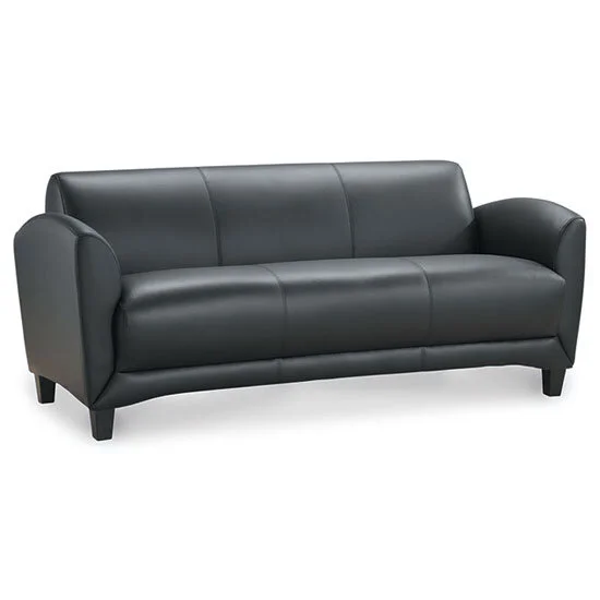 Manhattan Sofa in Black Top Grain Leather with Vinyl Match