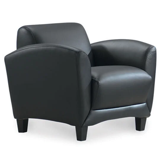 Manhattan Club Chair in Black Top Grain Leather with Vinyl Match