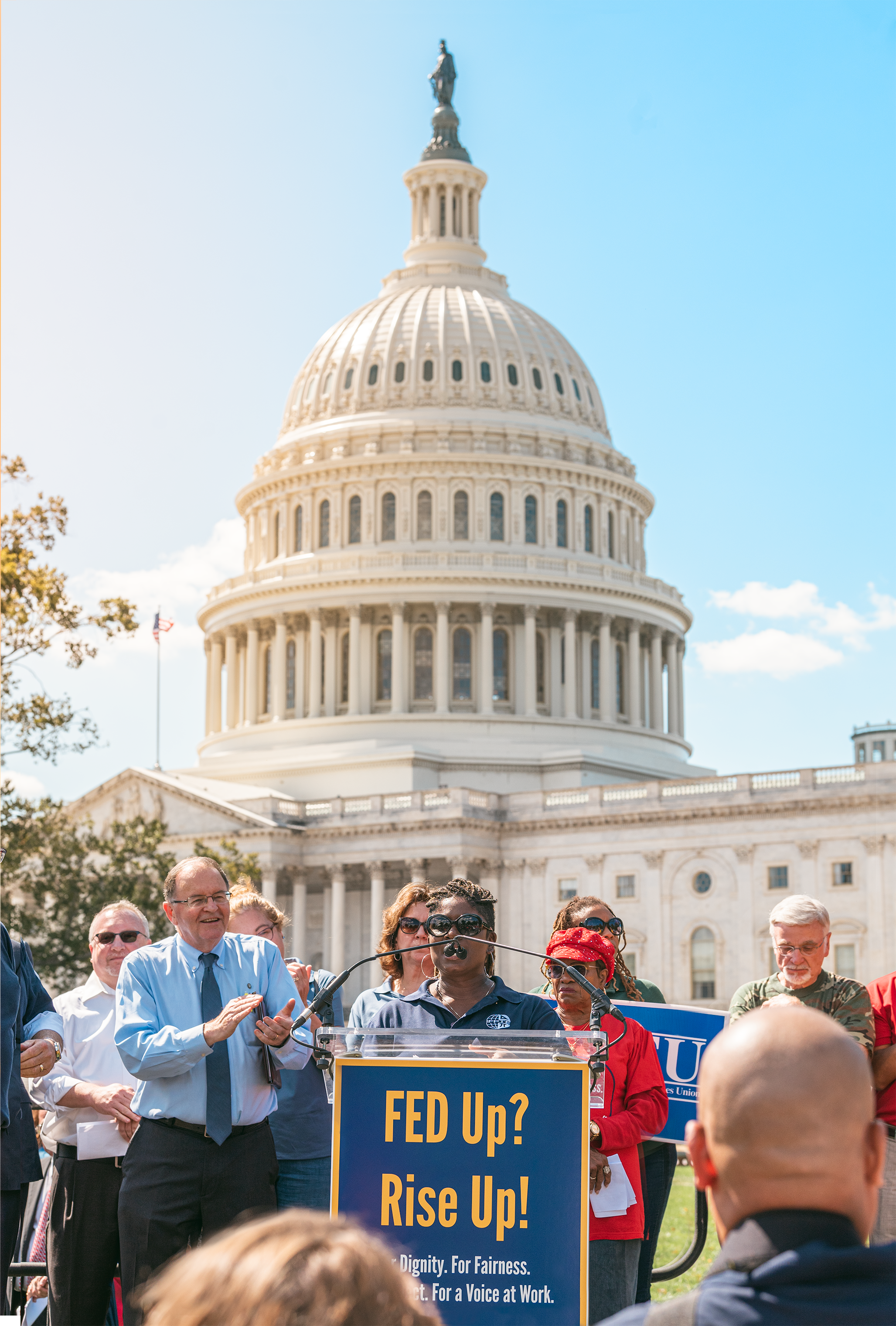  Tysh Moton, Aerospace Engineer and a member of the Goddard Engineering, Scientists, and Technical Association - IFPTE Local 29 speaking at a rally supporting U.S. federal workers 