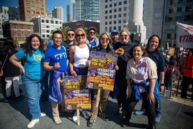  In San Francisco, IFPTE Local 21 members march alongside SEIU Local 87 and UNITE HERE Local 2 for Justice for Janitors and Hotel Workers. 