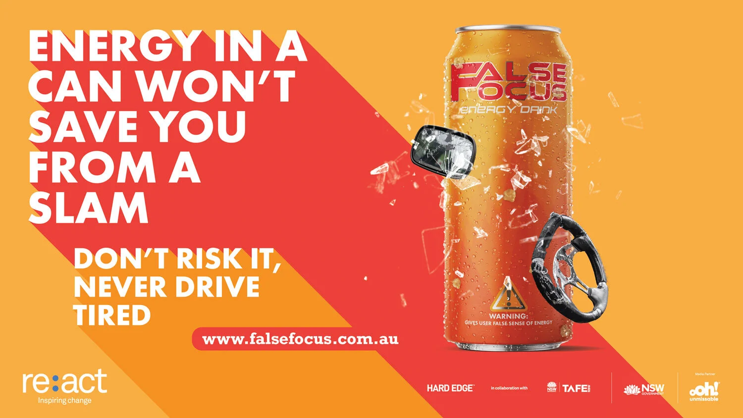 ‘New’ energy drink busts the myth on fatigued driving, selected as Re:act TAFE NSW campaign.