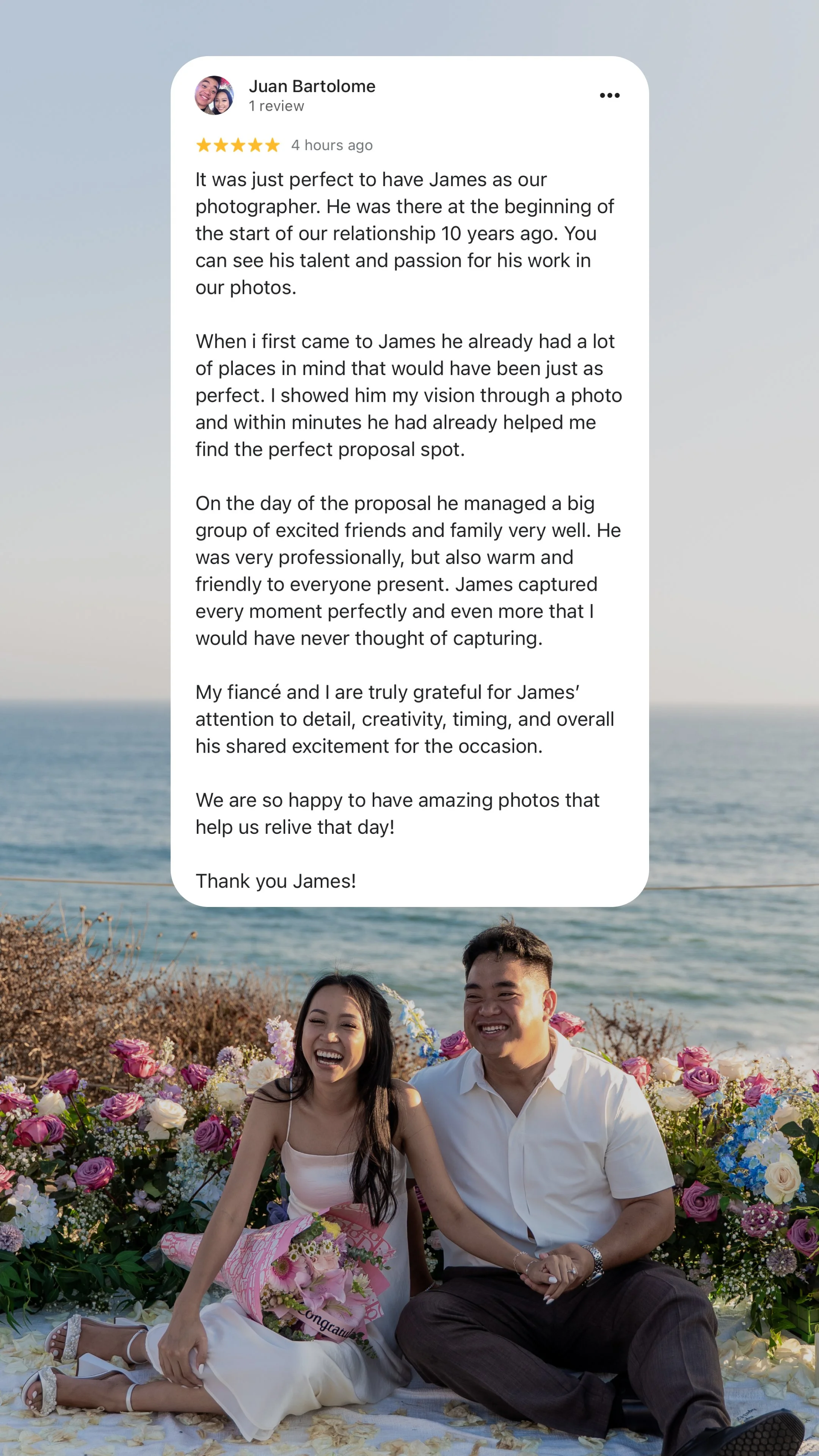 Review from couple at Newport Beach for Orange County proposal photography