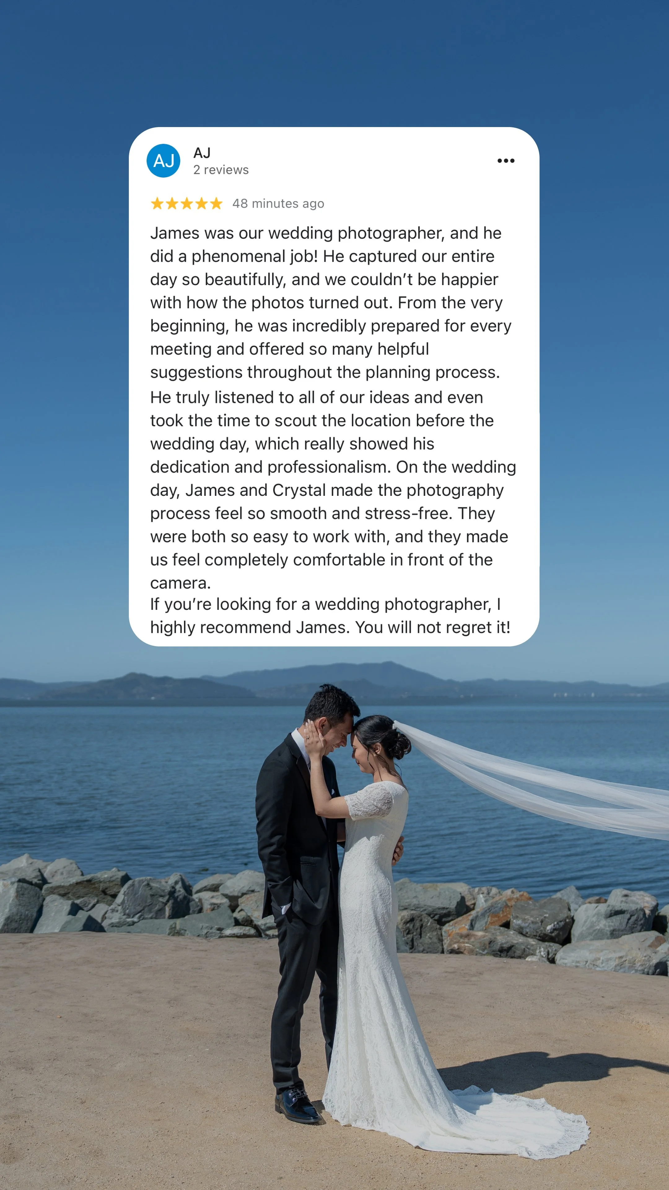 written review from a bride for a San Francisco Bay Area wedding photographer experience