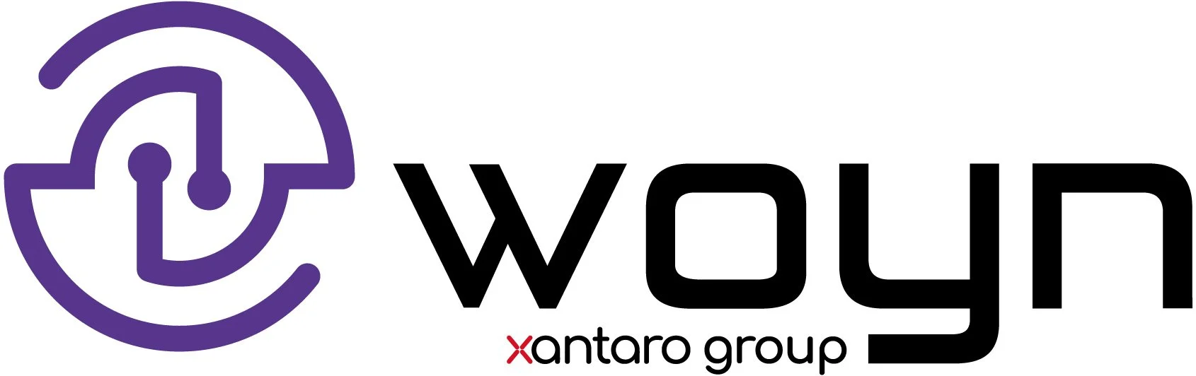 Woyn logo with a stylized purple 'C' and a blue arrow, and black text that reads 'woyn'. Smaller red and black text below says 'xantaro group'.