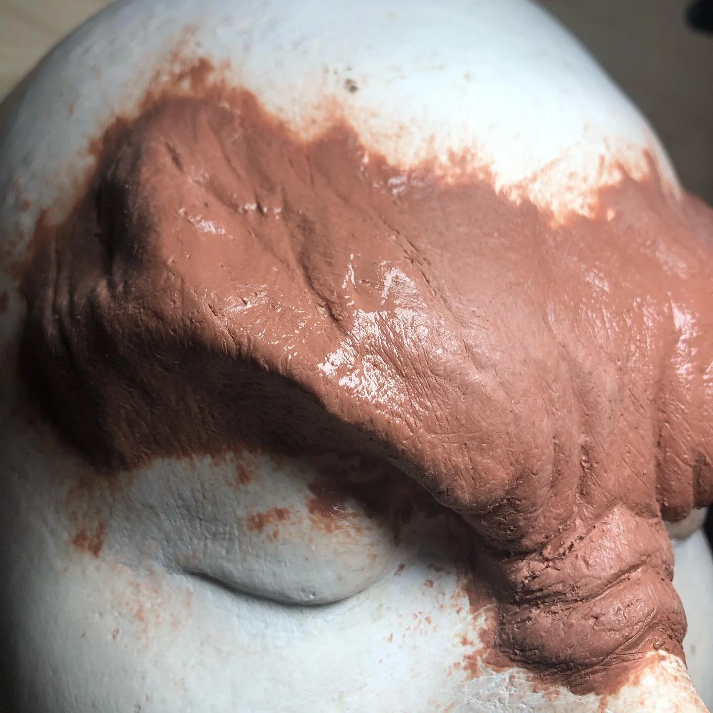 Haven&rsquo;t posted In a minute! Still working at doing skin textures, definitely gonna study up next round! #sfx #sculpt #foreheadprosthetic
