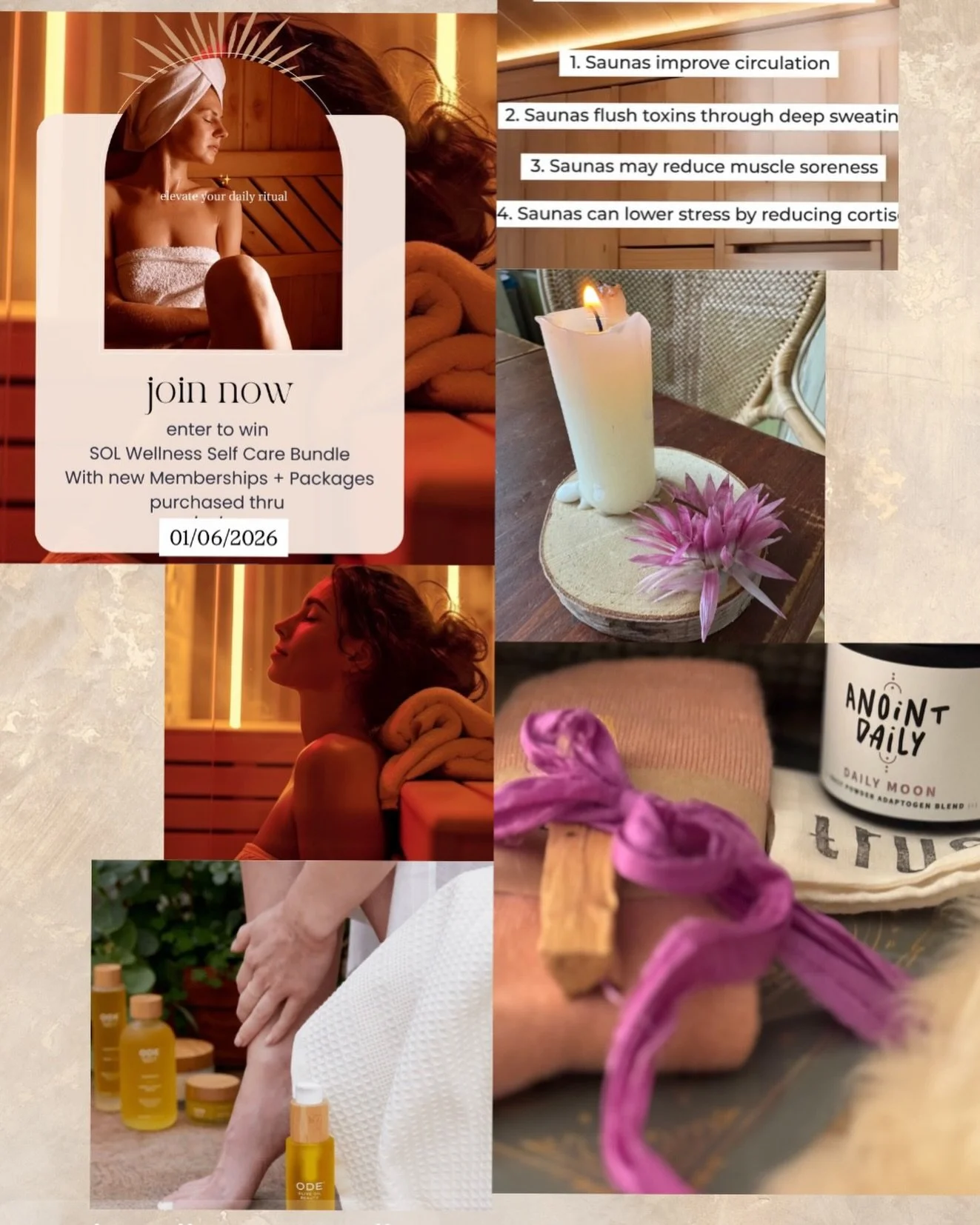ENTER TO WIN!
SOL Wellness 
Self Care Giveaway
To set you up for success in 2026
✨
From a few of our favorite 
Shops + Magical Local Buizzzz Women&hellip; to you!
✨
Bundle Includes:
☀️SOL Sauna 5x Pass
🔥HYMV 10 Class Pass
🌟Morrice 2 tone Sheepskin 