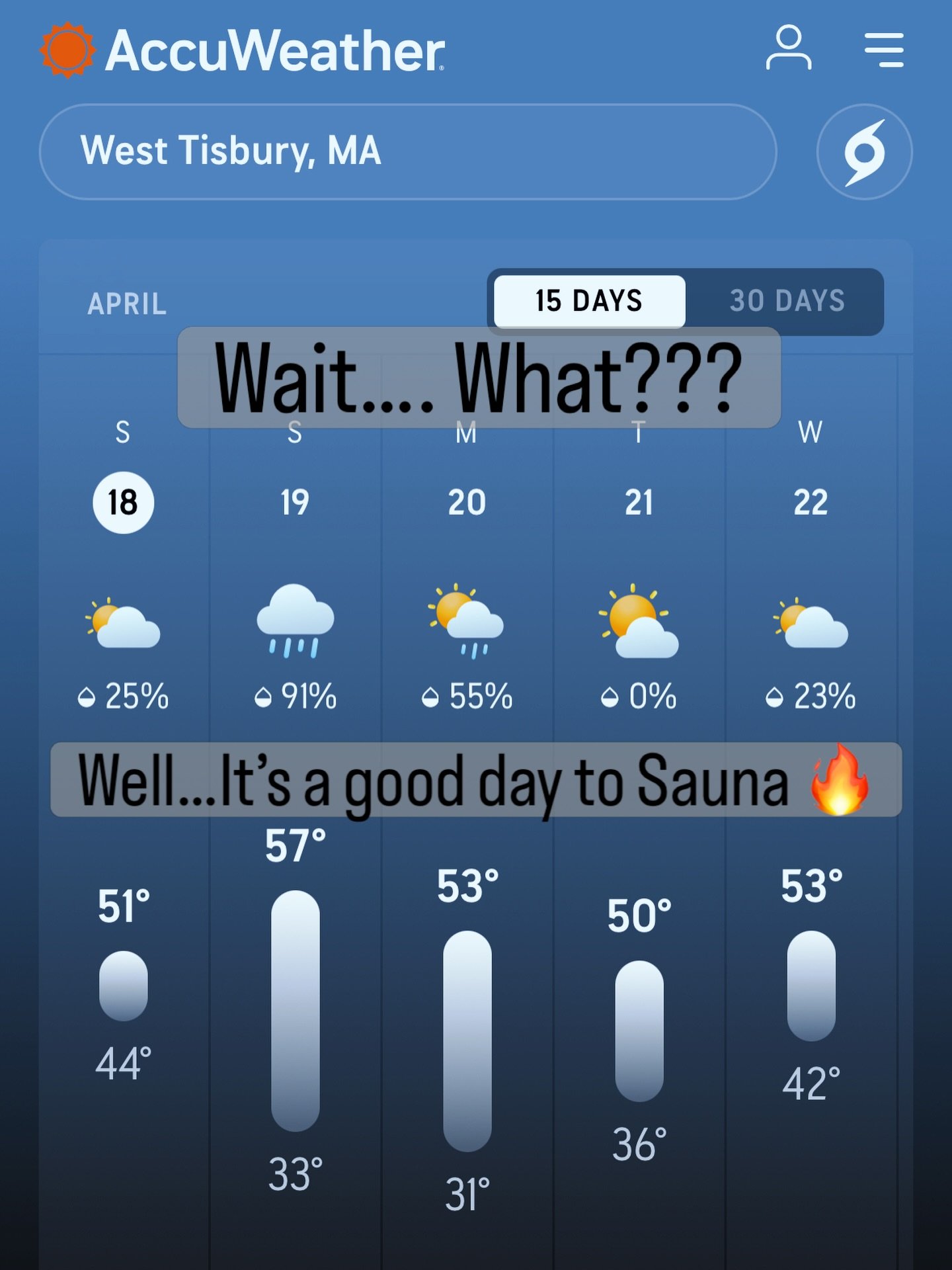 Ok, I know it&rsquo;s New England&hellip; and it&rsquo;s Spring&hellip; but&hellip;.
.
#itsagooddaytosauna #sauna #infraredsauna #selfcare #whereisthesun