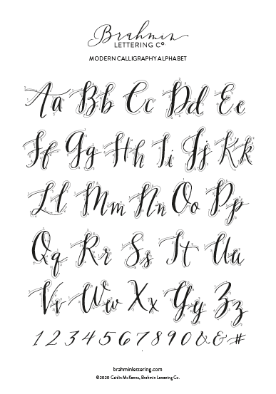 Modern Calligraphy Alphabet Free Calligraphy Worksheets Brahmin Lettering Co