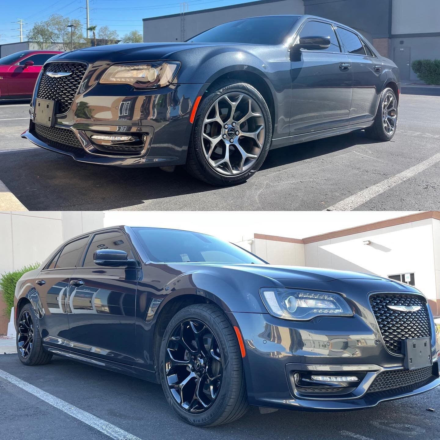 Before ⬇️ After

Powder coated wheels gloss black on this Chrysler 300 🔥