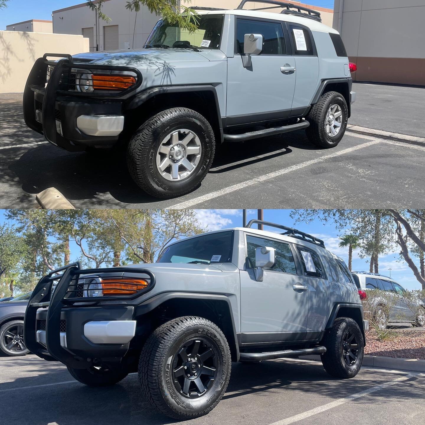 Before ⬇️ After
Powder coated rims satin black on this FJ Cruiser 🔥