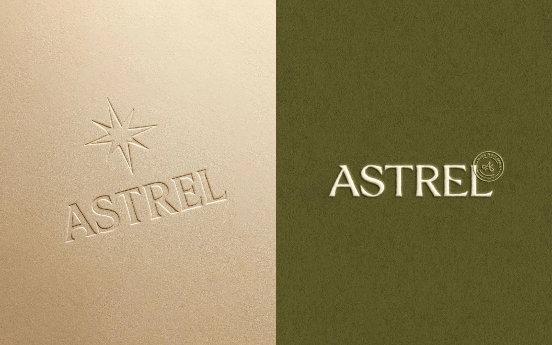 Deux images sont mises côte à côte, à gauche le logo Astrel généré par l’IA et à droite, le logo conçu par Julie de Studio Kahi