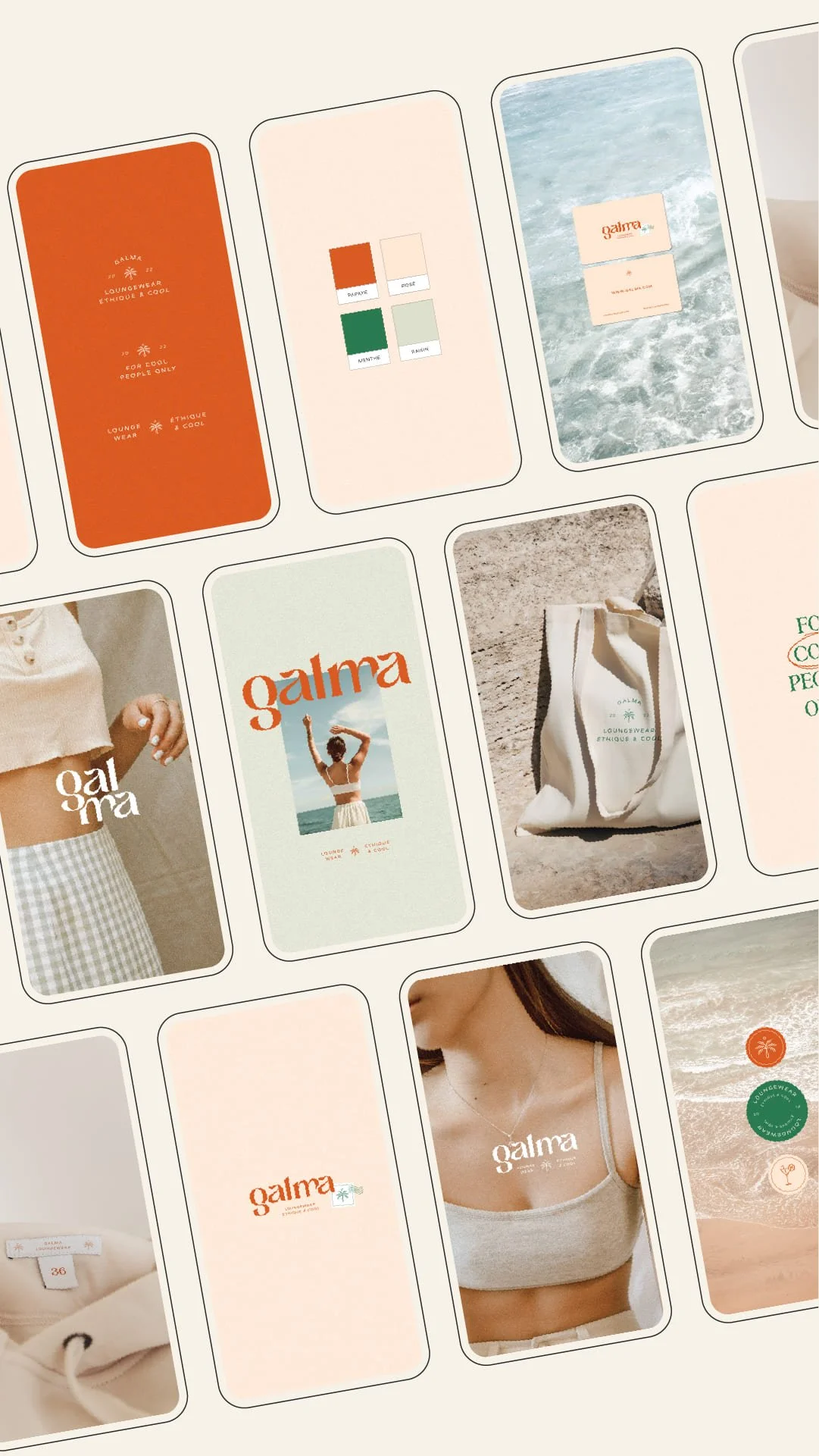 Montage de différentes idées de publications Instagram pour donner un aperçu de l’ambiance et de l’identité visuelle d’une marque.