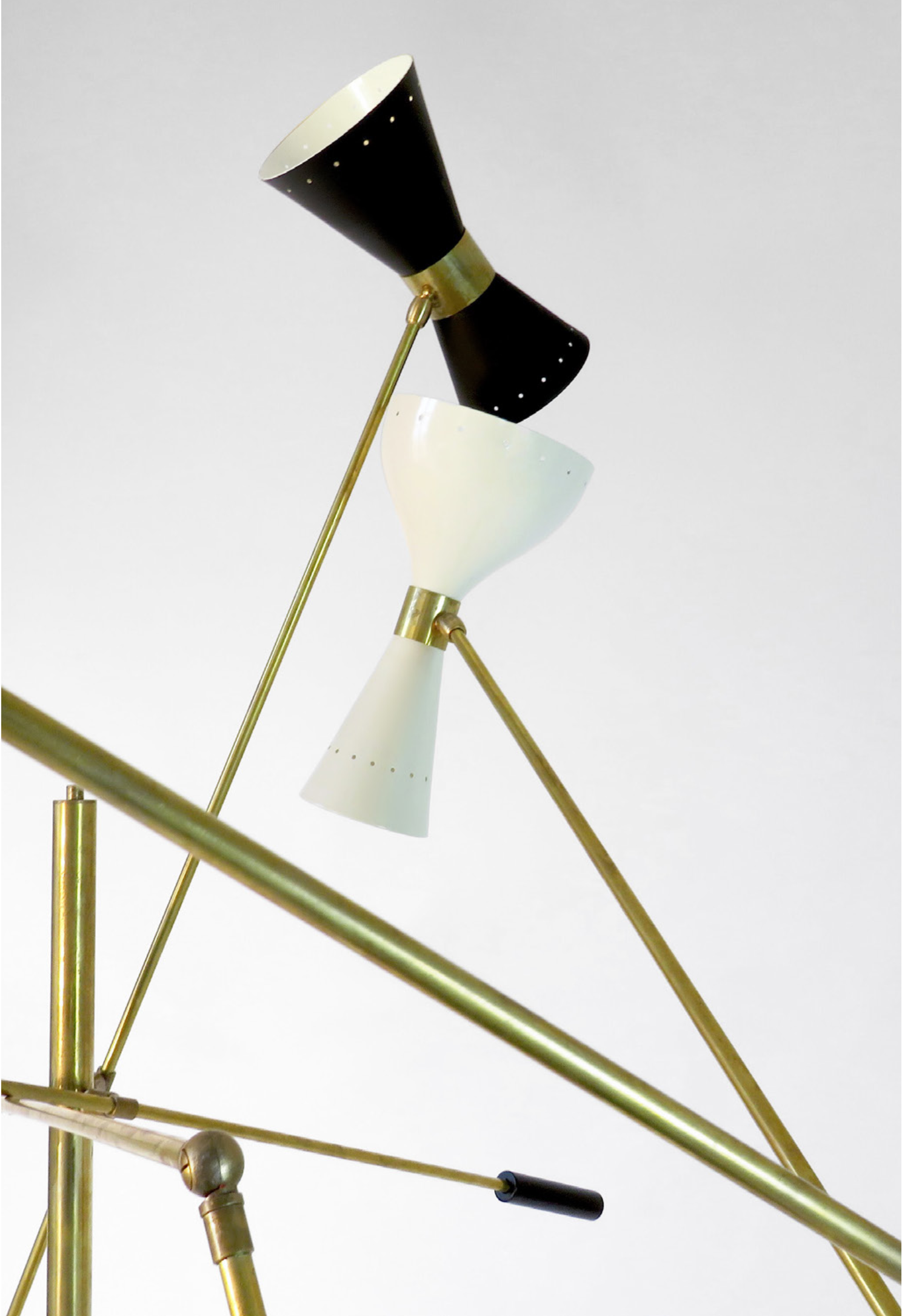 Italian Mid Century Style Floor Lamp Brass frame Red Shade | black and white shades