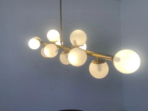 Italian Mid Century Style Glass and Brass Chandelier 2448 light up
