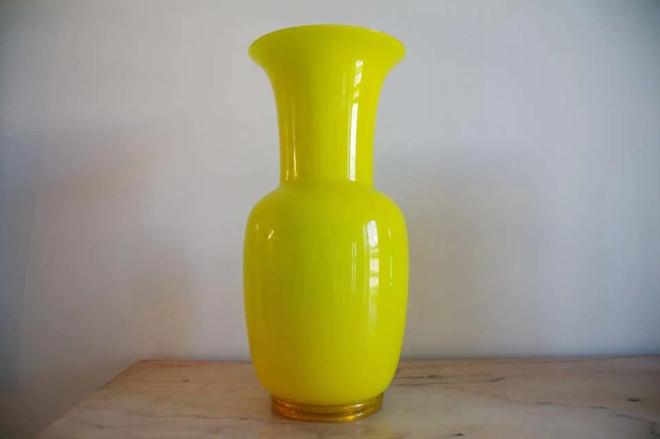 Venini Opalini Glass Vase Yellow Murano Glass 2235 | front image view
