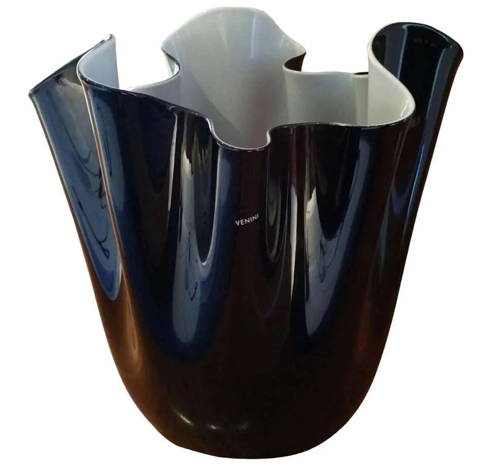 Venini Glass Vase Fazzoletto Murano Glass black and white 2236 | main image