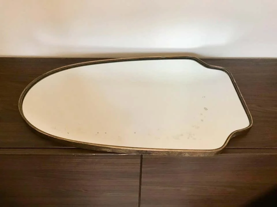 Shield Mid Century Mirrror in Brass Italy 2231 |  flat on table