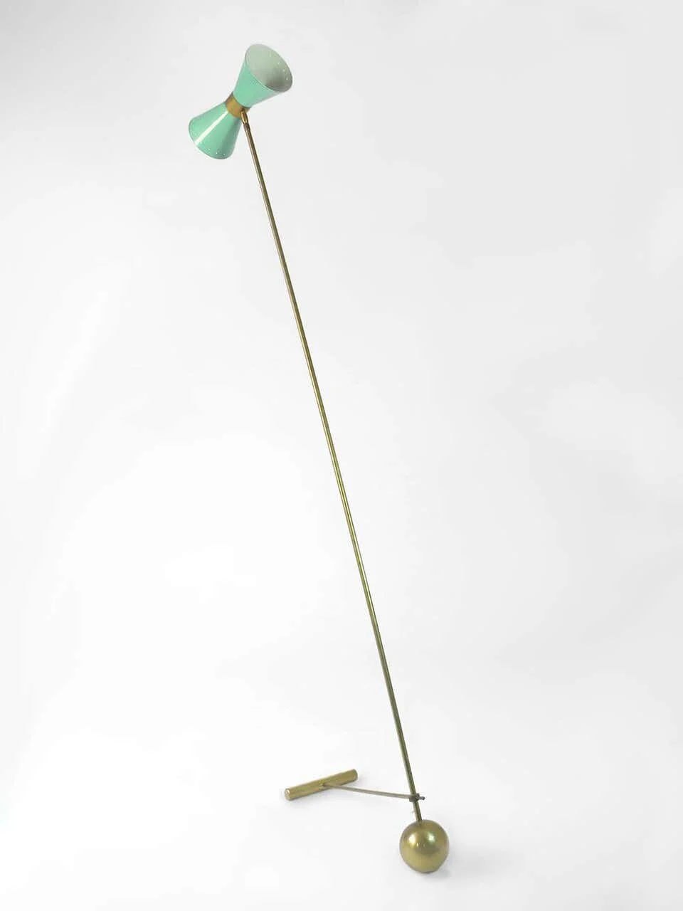 Italian Mid Century Style Floor Lamp Brass frame Red Shade | aqua shade