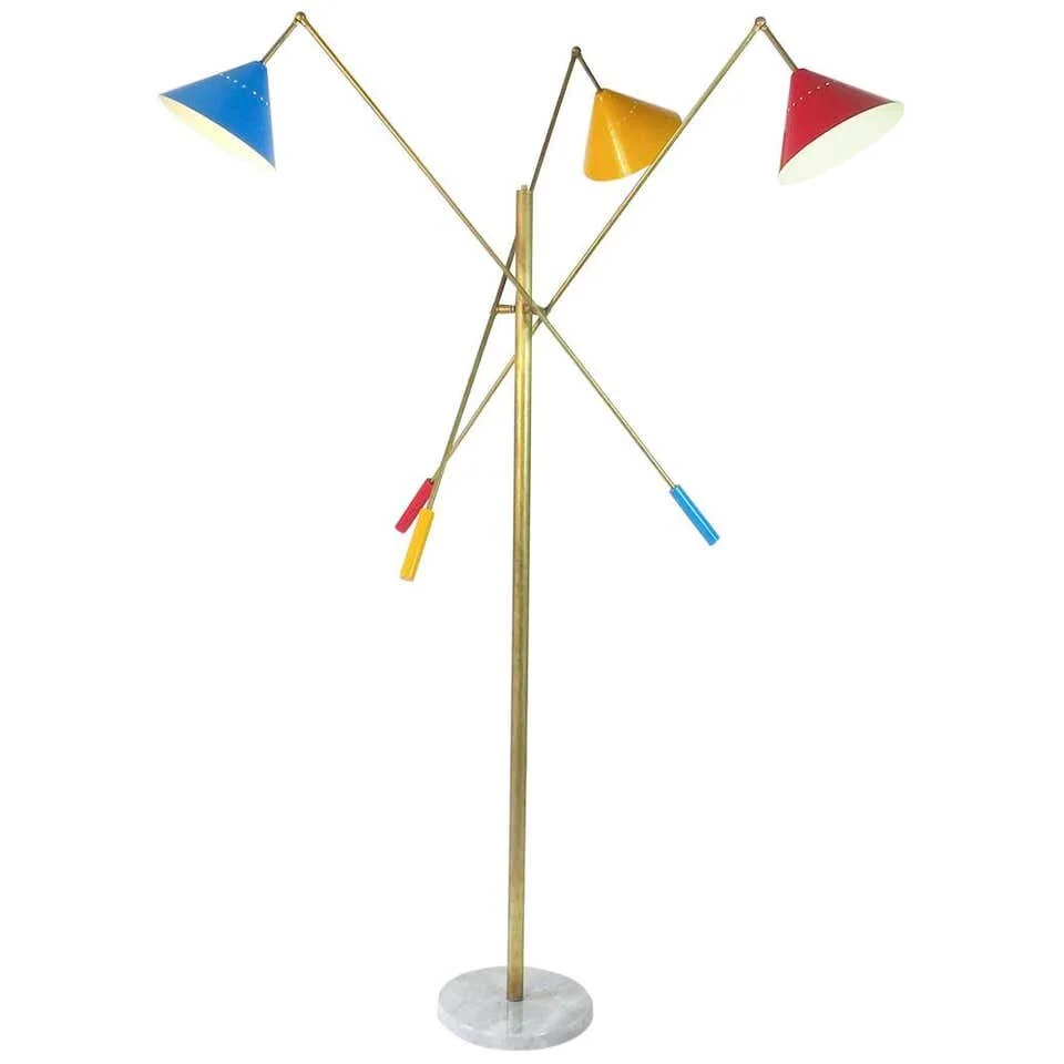 Three Arms Mid Century Style Floor Lamps with marble base 4435 | red yellow blue main