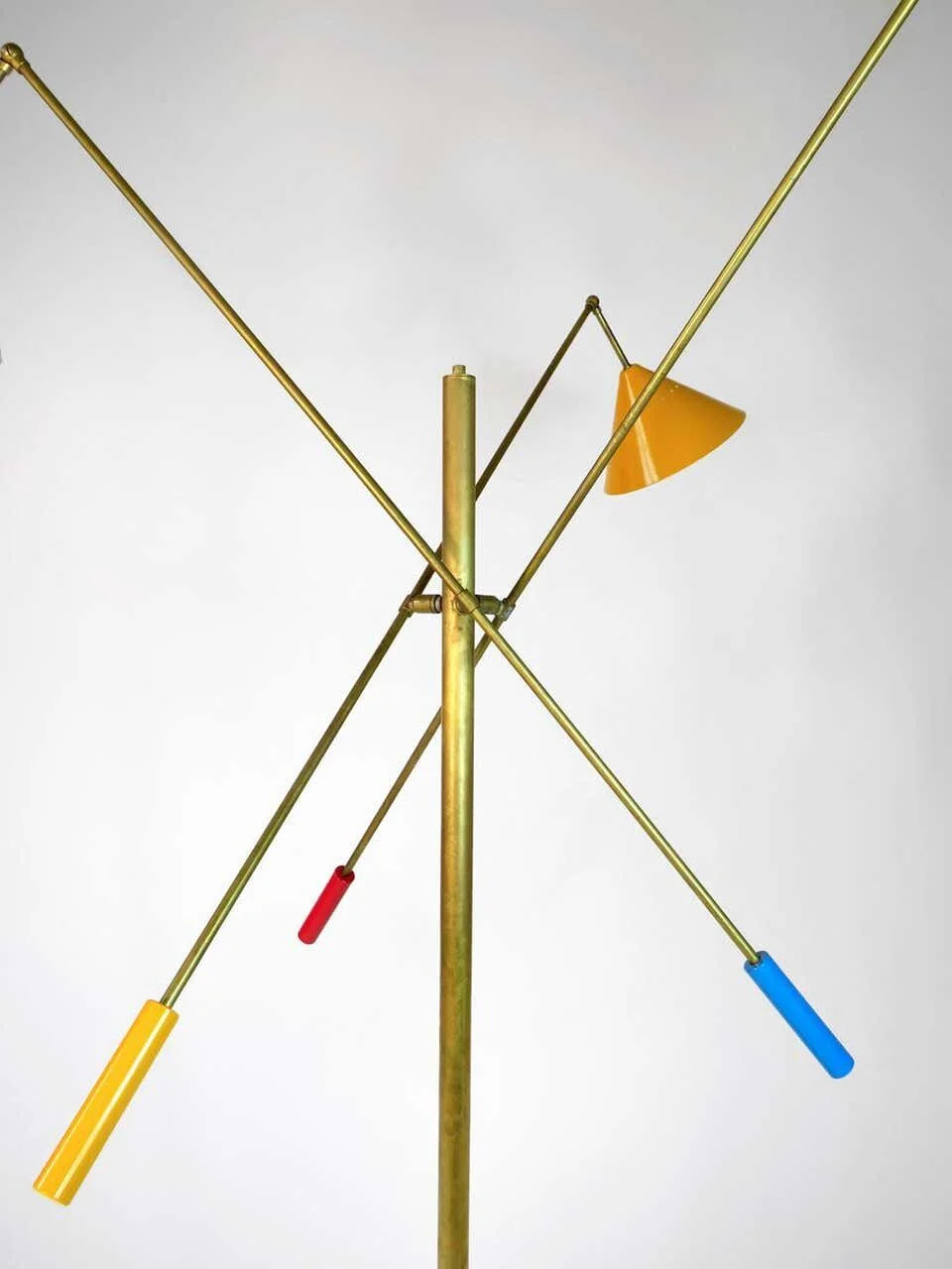 Three Arms Mid Century Style Floor Lamps with marble base 4435 | red yellow blue brass