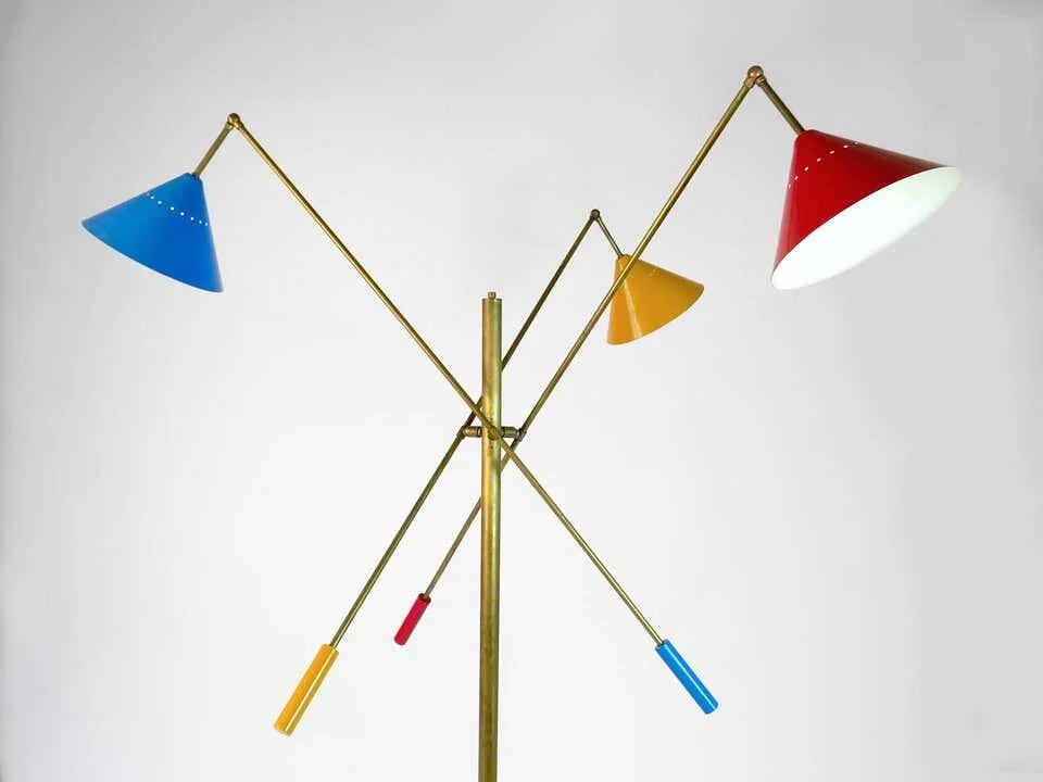 Three Arms Mid Century Style Floor Lamps with marble base 4435 | blue yellow red main