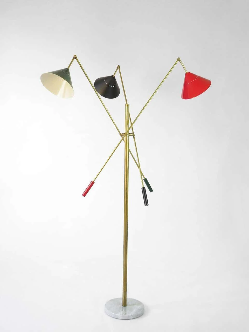 Three Arms Mid Century Style Floor Lamps with marble base 4435 | red and black image