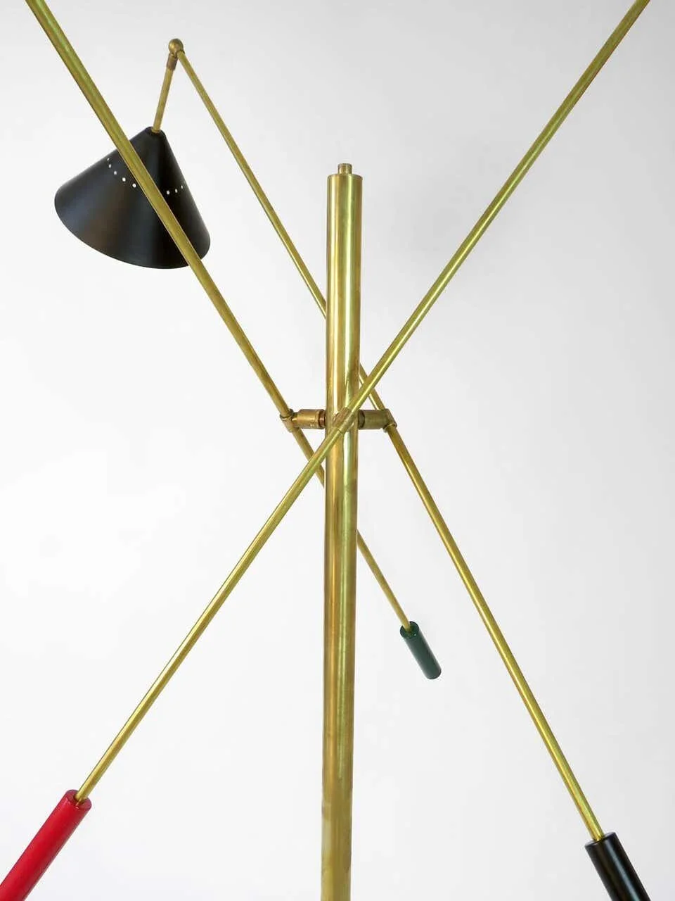 Three Arms Mid Century Style Floor Lamps with marble base 4435 | red and black brass structure