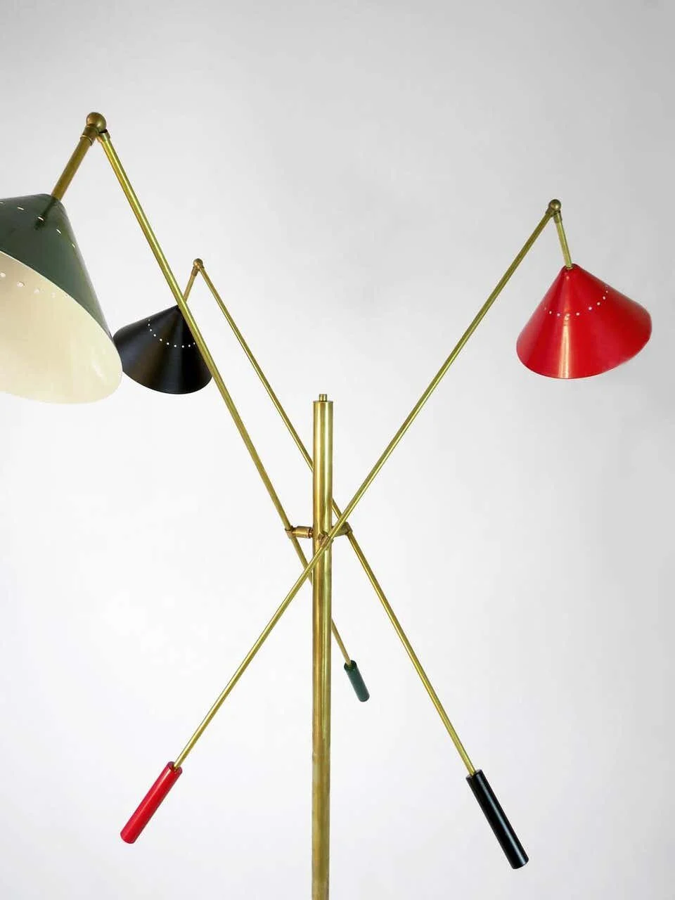 Three Arms Mid Century Style Floor Lamps with marble base 4435 | red and black close up