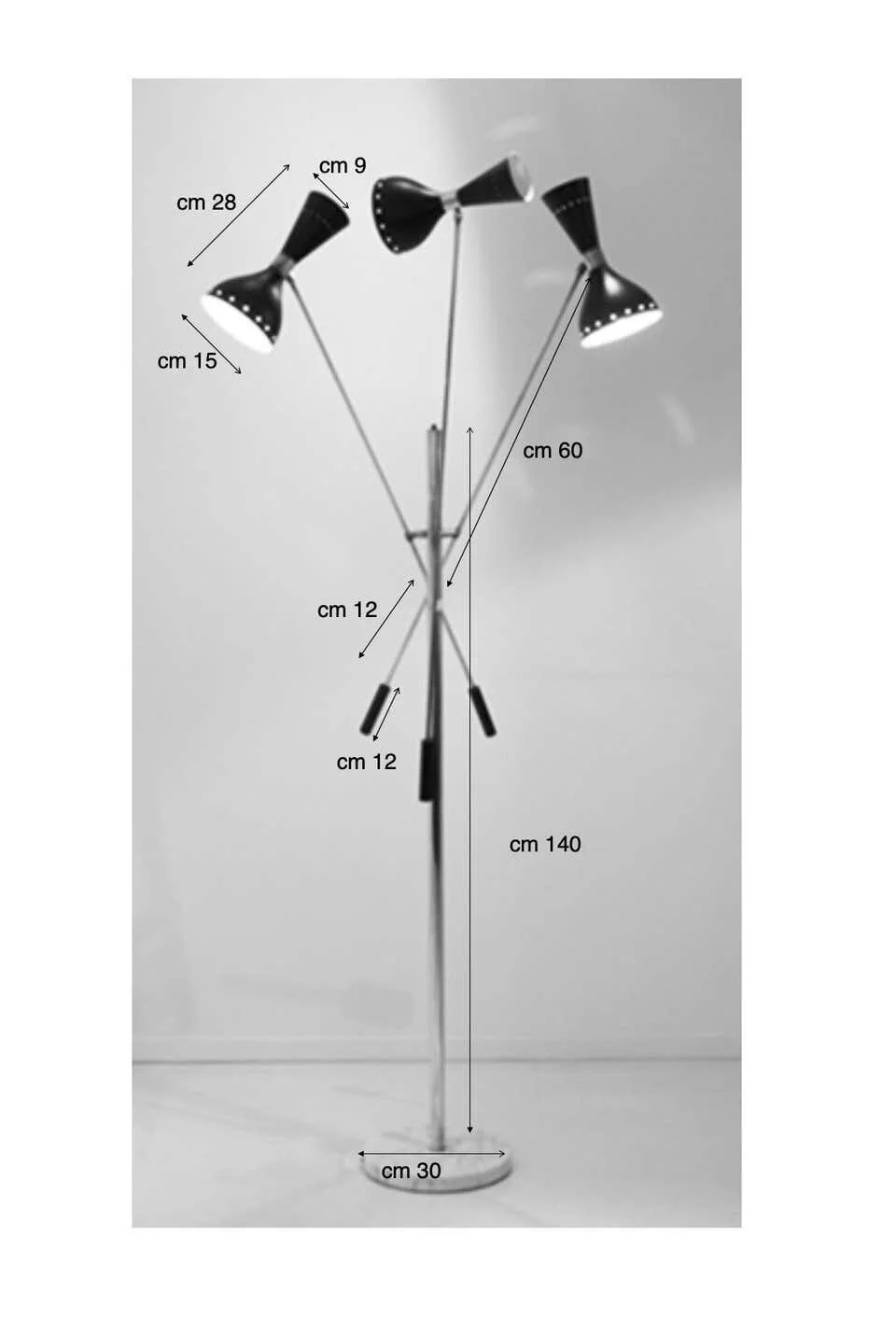 Italian Three Arms floor lamps black with marble base 4430 dimensions sketch