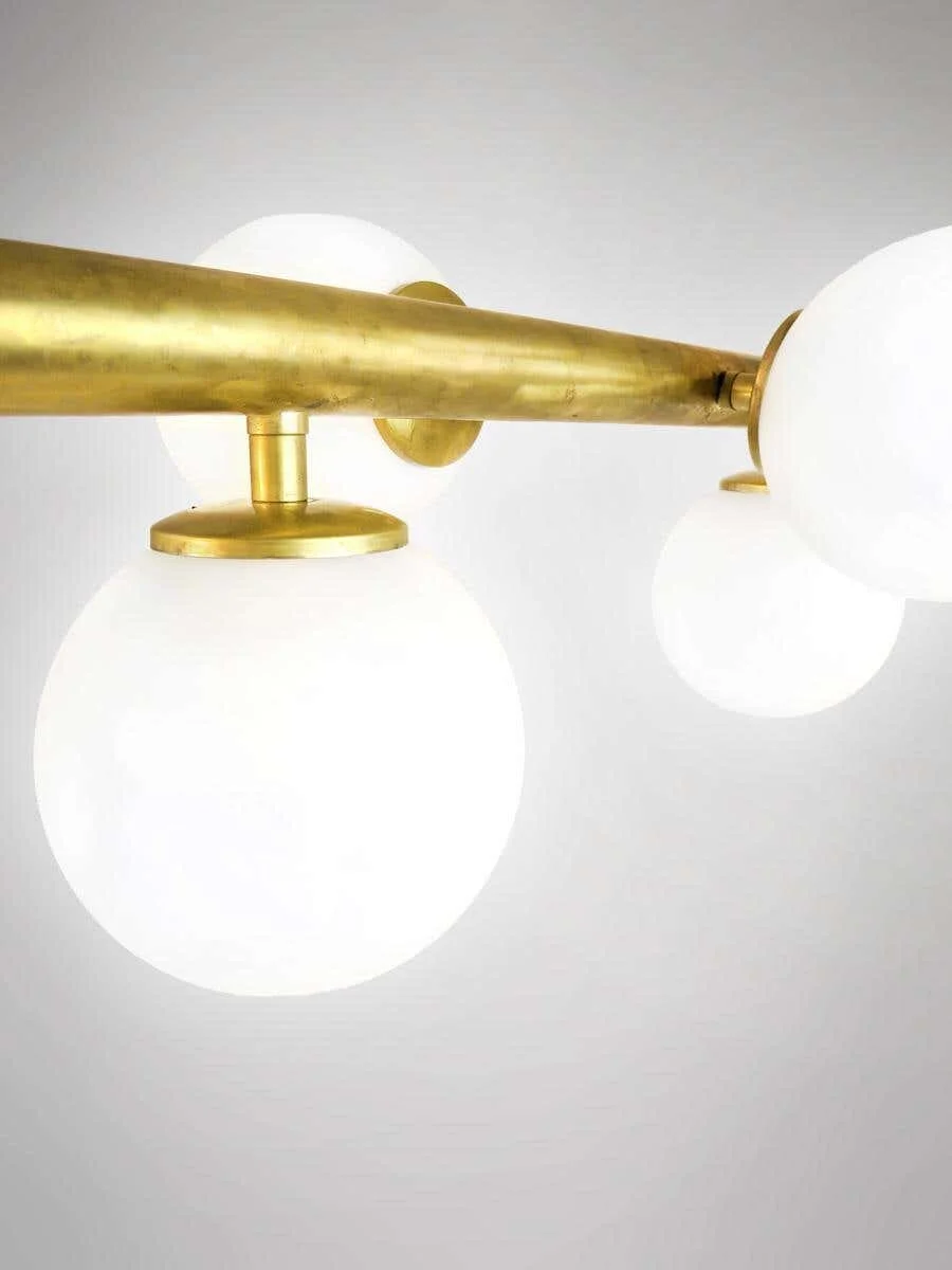 Italian Mid Century Style Glass and Brass Chandelier 2448 glass globes shades image