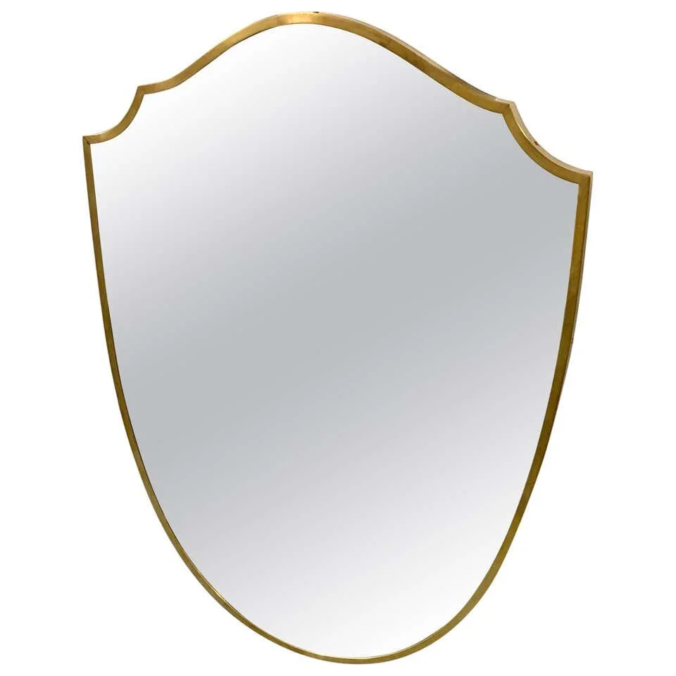 Italian Mid Century Brass Frame Mirror Shield 4383 | main image
