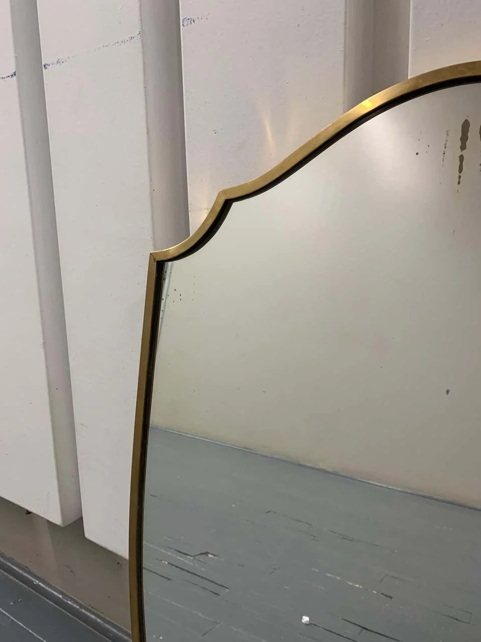 Italian Mid Century Brass Frame Mirror Shield 4383 | left image