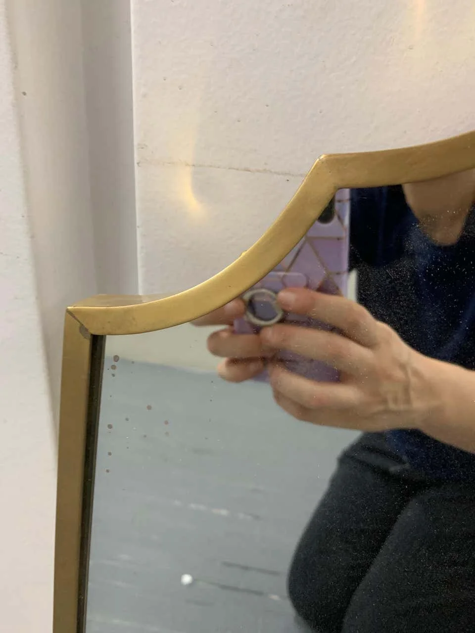 Italian Mid Century Brass Frame Mirror Shield 4383 | side marks