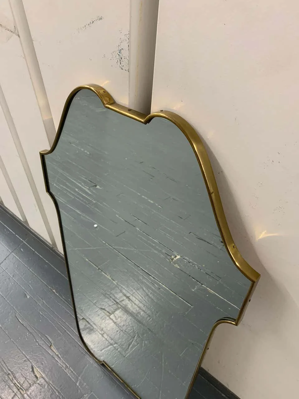 Italian Mid Century Mirror Large with Brass Frame 2227 | top side view