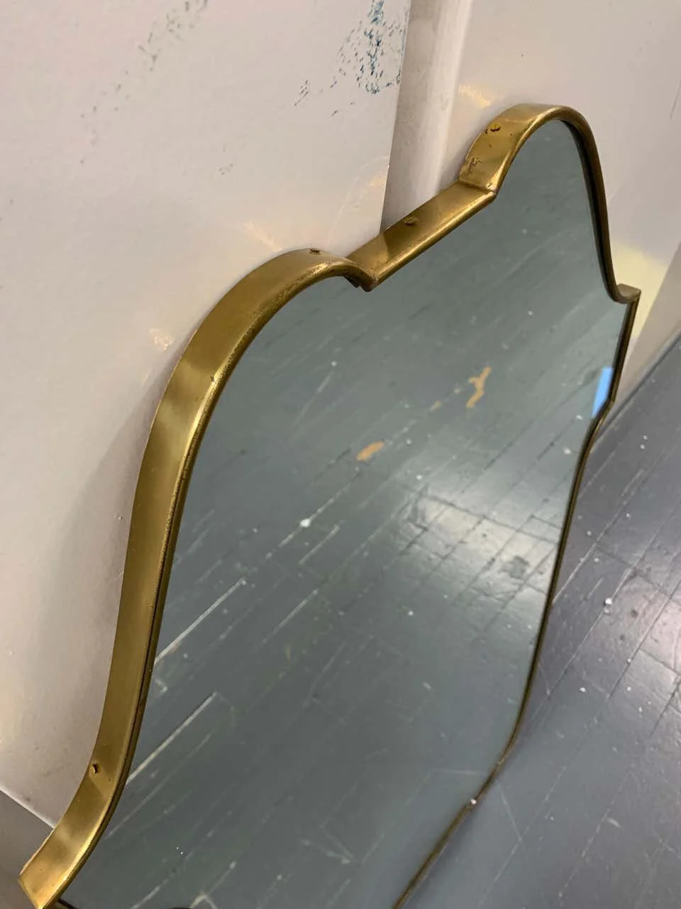 Italian Mid Century Mirror Large with Brass Frame 2227 | frame detail top