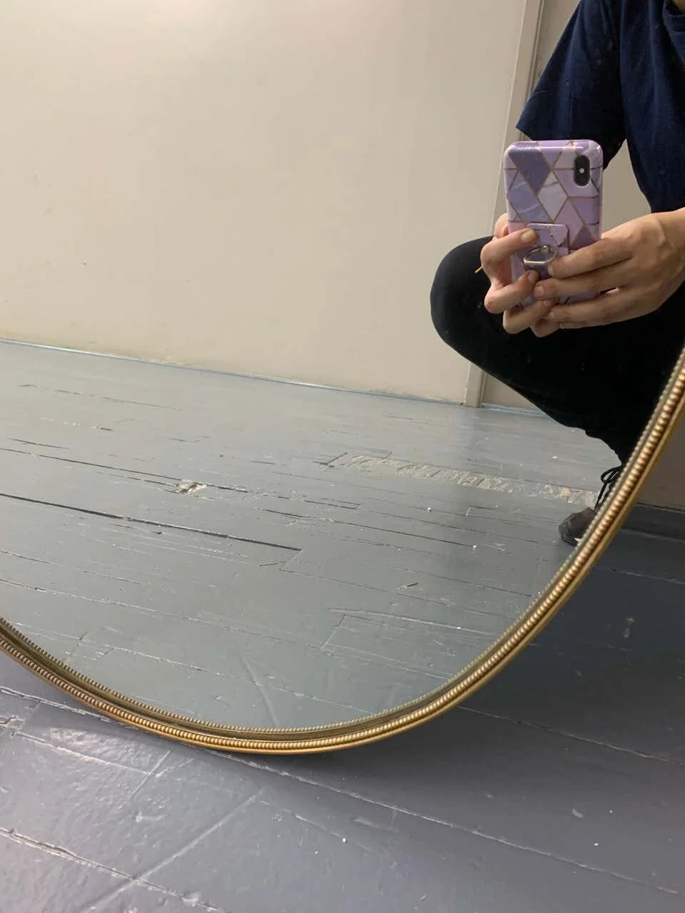 Mid Century Brass Frame Mirror Italian made 2224 | bottom view