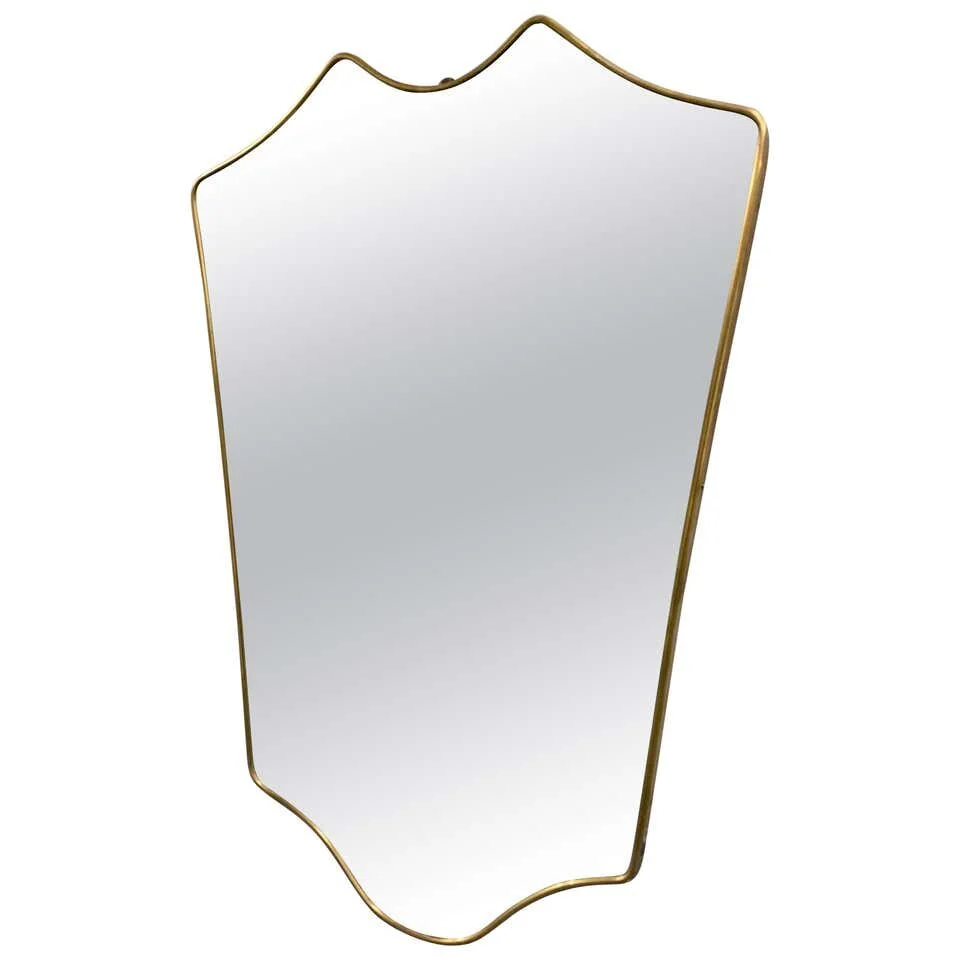 Italian Mid Century Brass Frame Mirror Shield 4461 | main