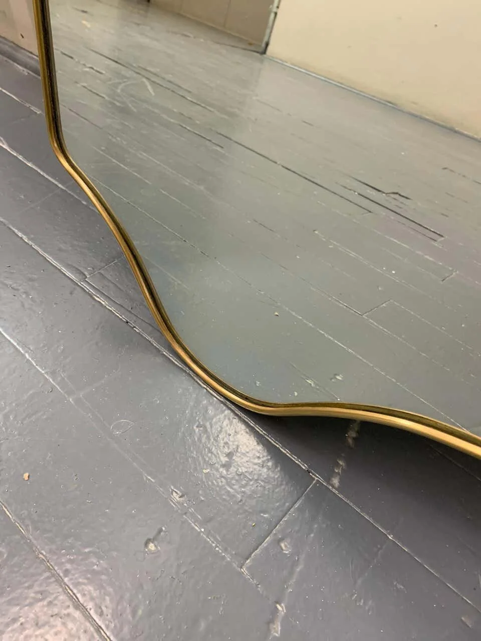 Italian Mid Century Brass Frame Mirror Shield 4461 | bottom view