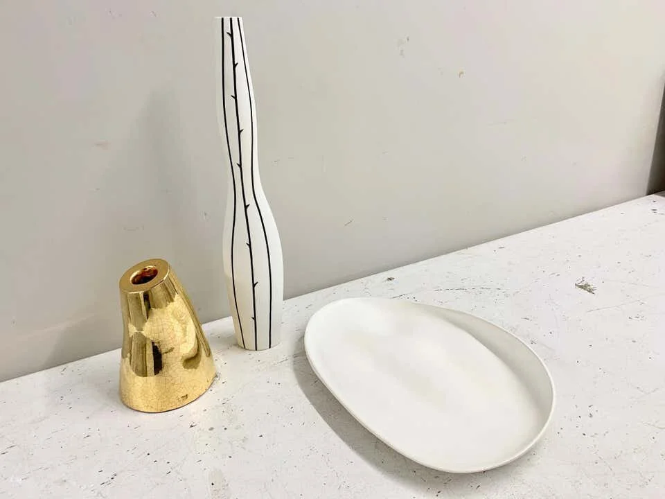 Italian Designer Home Decor Vase Vessel and Bowl | white gold and black