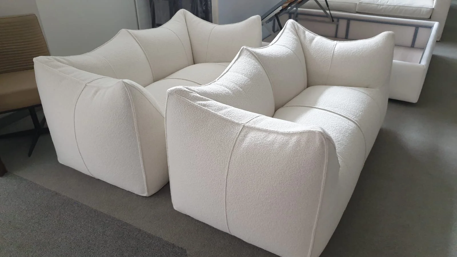 Vintage Le Bambole Sofas White Fabric a Pair - Design Mario Bellini, side view